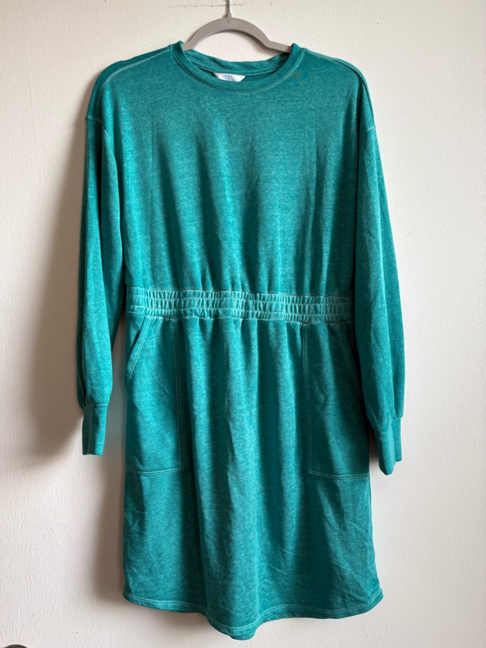 Time & Tru Casual Teal Green Long Sleeve Sweatshirt Dress